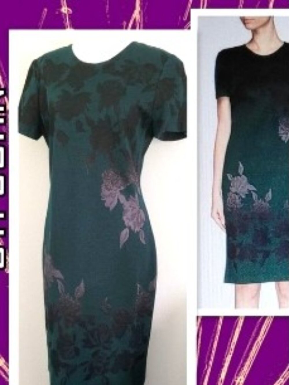 ST. JOHN Metallic Knit Dress Emerald Multi Size 8